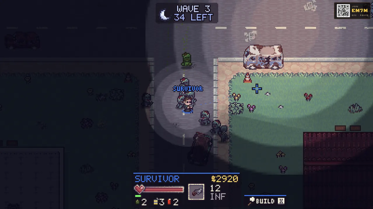 A night wave in The Last Flare: a horde closes in under a red sky flare